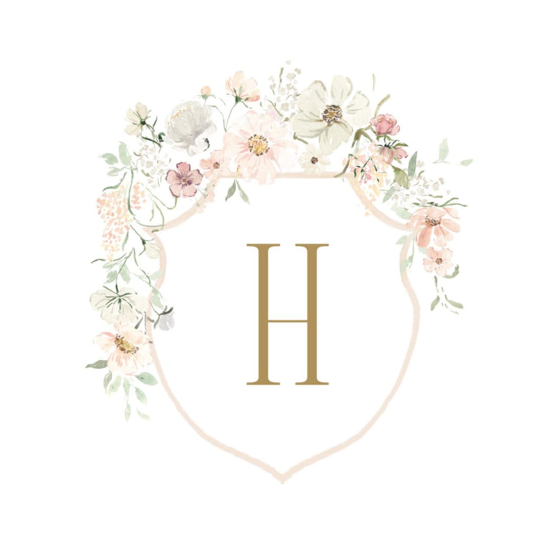 "Custom Monogram Botanical Watercolor Crest" - Commissioned Design Element in multicolorassorted-colors by Itsy Belle Studio