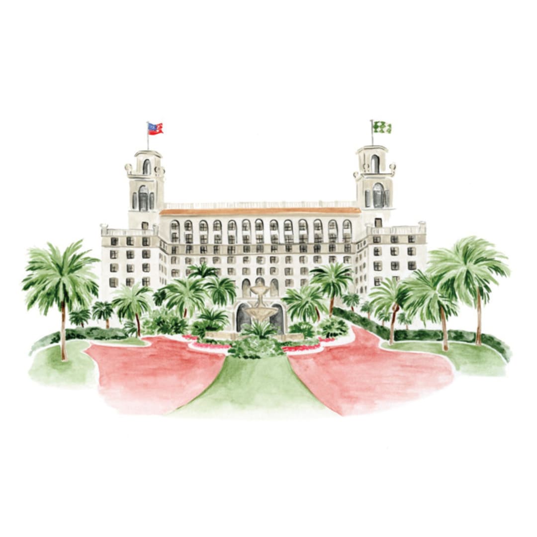 "Custom Venue: The Breakers, Palm Beach" - Commissioned Design Element in multicolorassorted-colors by Sarah Knight