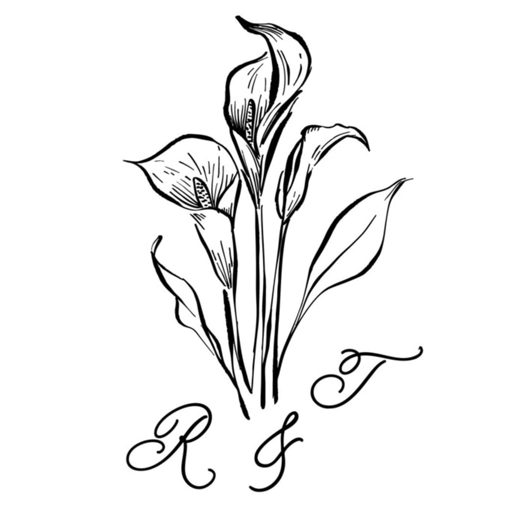 "Custom Calla Lily Crest Monogram with Initials" - Commissioned Design Element in multicolor by Claudia Orengo