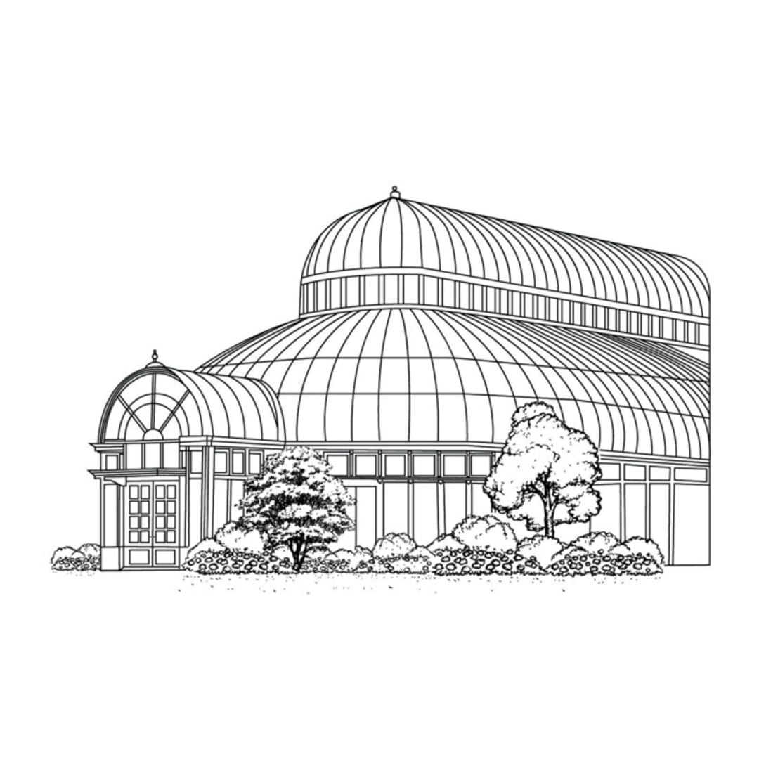 "Custom Brooklyn Botanical Garden, The Palm House Venue" - Commissioned Design Element in black by Eva Tadros
