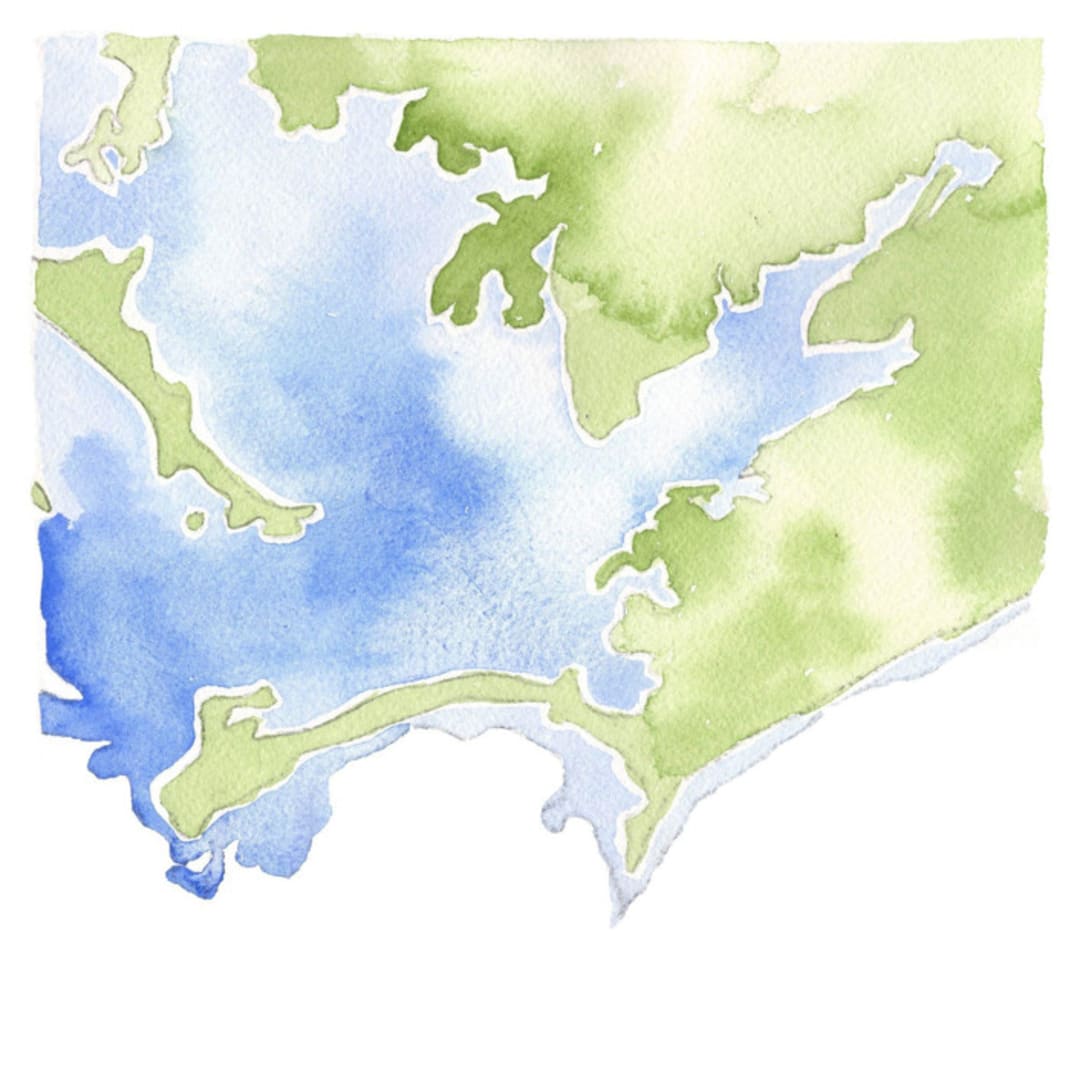 "Custom Simple Watercolor Map" - Commissioned Design Element in multicolor by Cotton and Bow