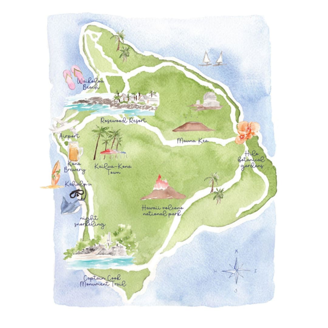 "Custom Detailed Watercolor Map" - Commissioned Design Element in multicolor by Cotton and Bow