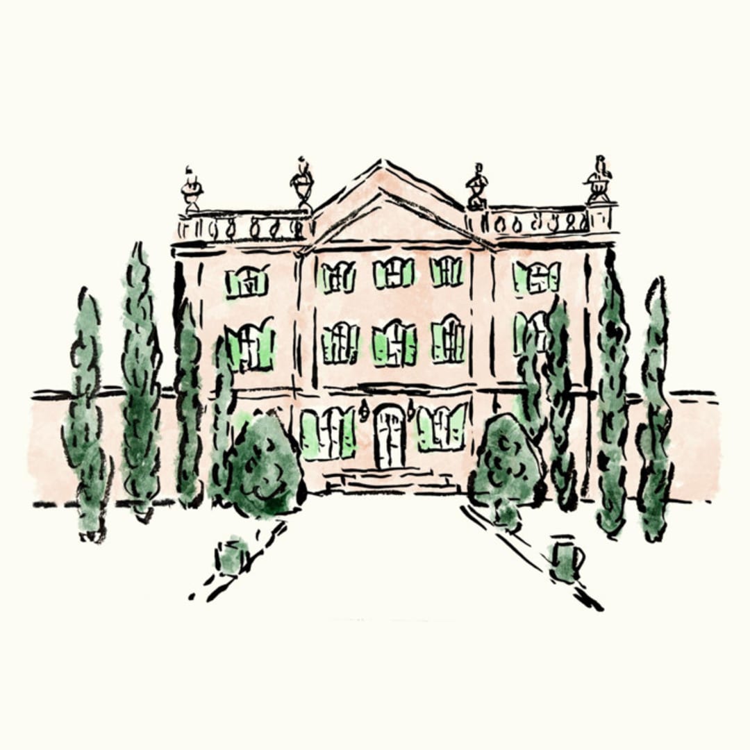 "Custom Ink & Watercolor Venue" - Commissioned Design Element in beige by Cass Loh