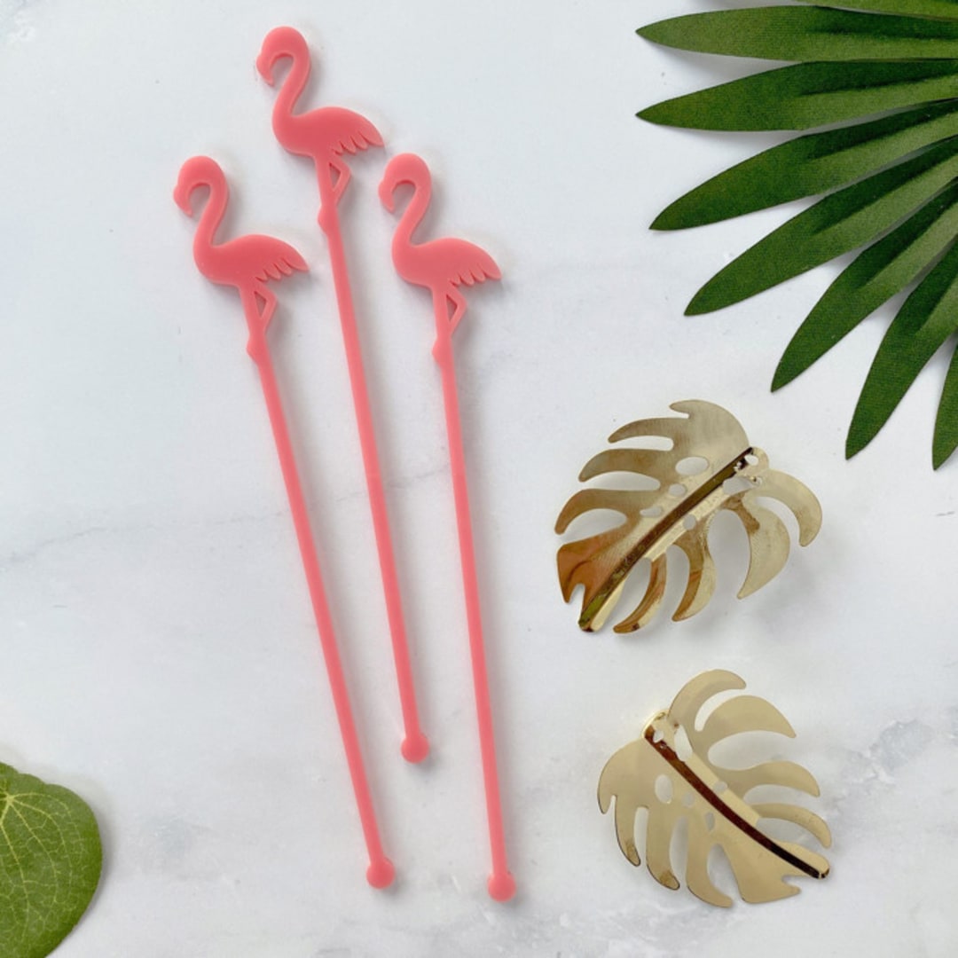 "Flamingo Stir Sticks - Pink (Set of 25)" - Stir Sticks in green by Atomic Kraftworks