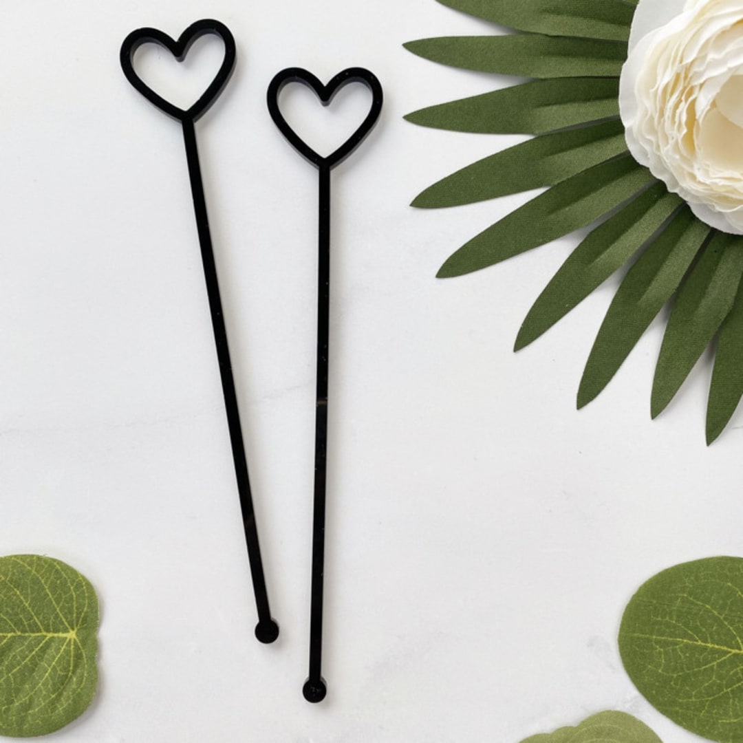 "Heart Stir Sticks - Black (Set of 25)" - Stir Sticks in brown by Atomic Kraftworks