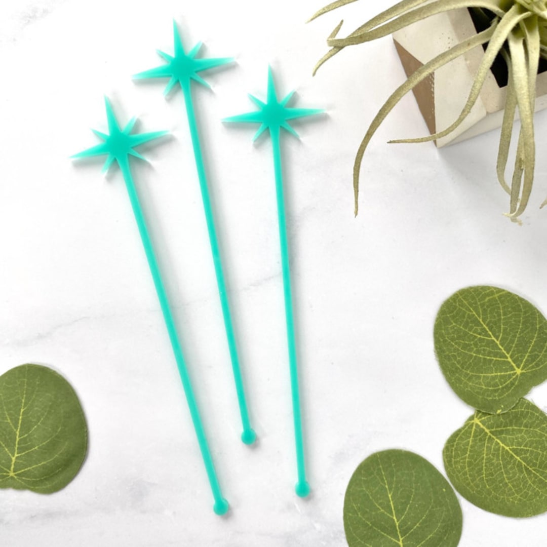 "North Star Stir Sticks - Aqua (Set of 25)" - Stir Sticks in white by Atomic Kraftworks