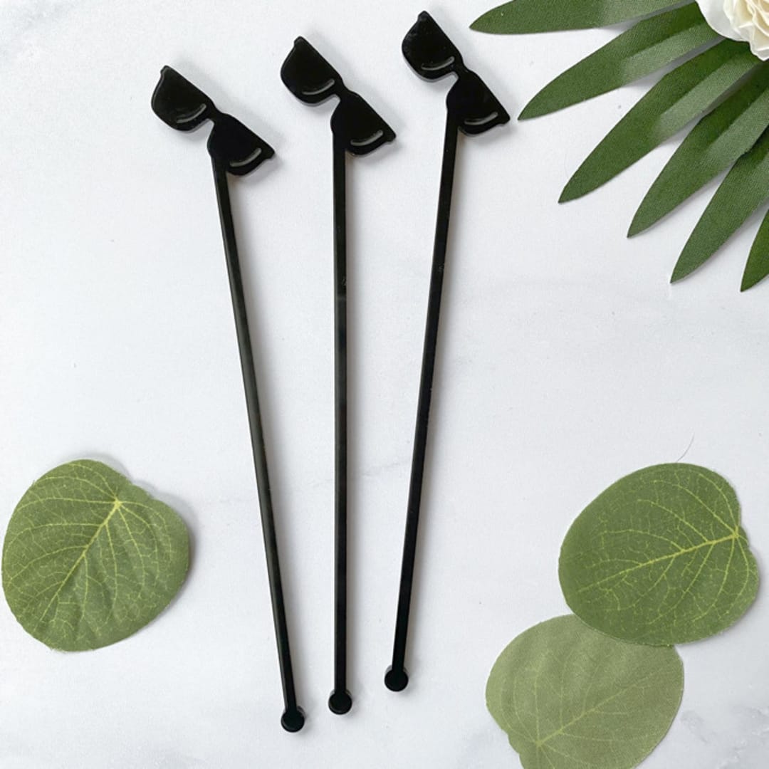 "Sunglasses Stir Sticks - Transparent Black (Set of 25)" - Stir Sticks in white by Atomic Kraftworks