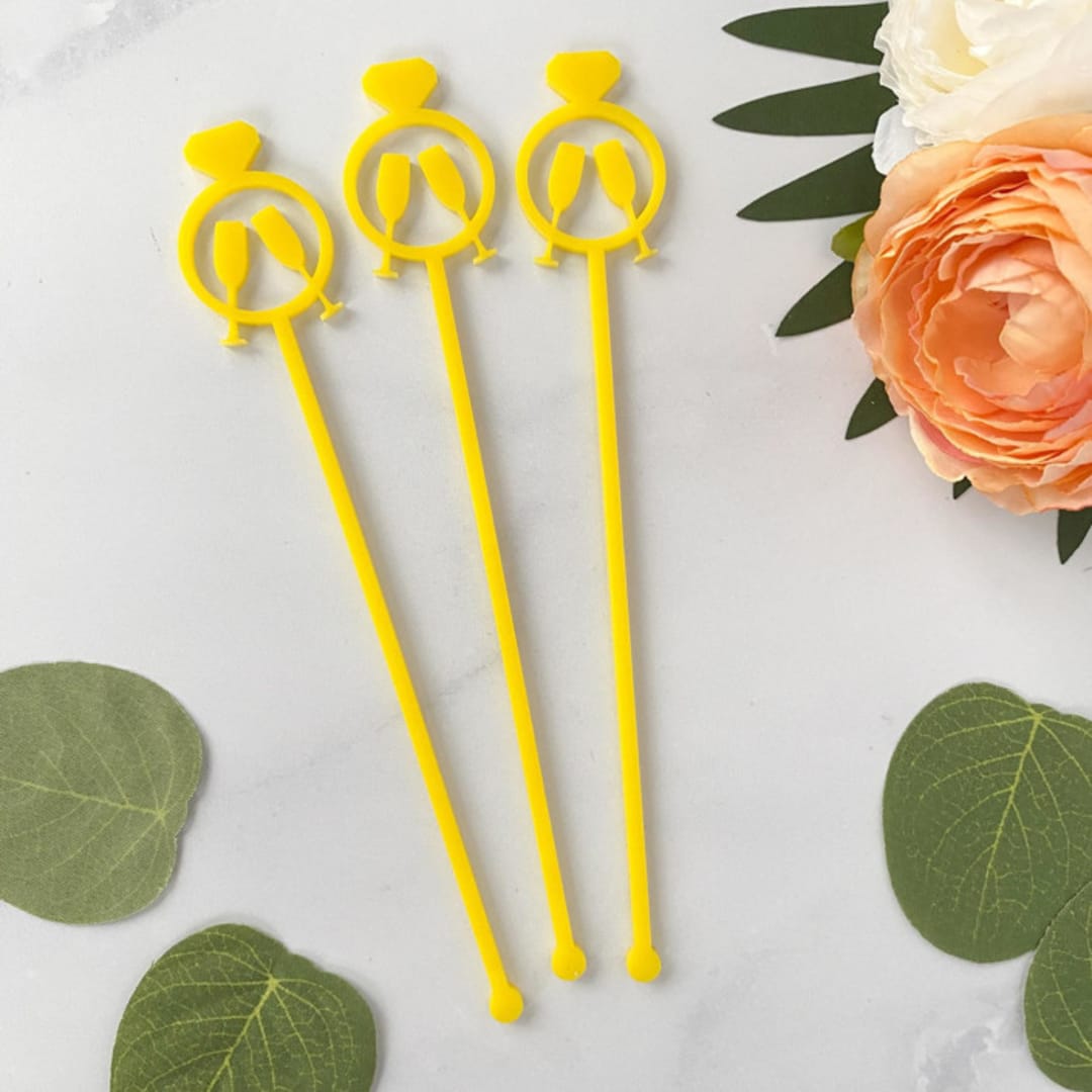 Diamond Ring Stir Sticks - Yellow (Set of 25)