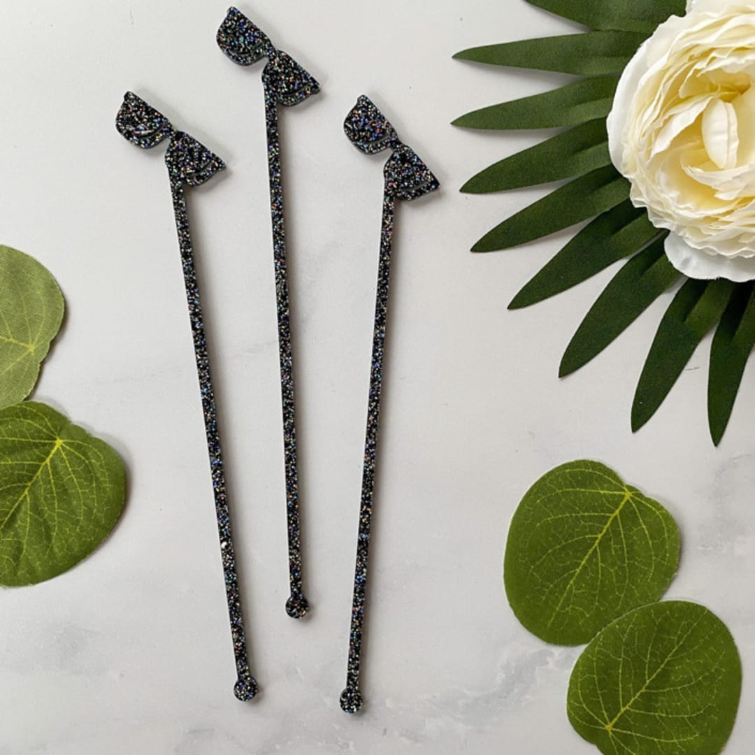 "Sunglasses Stir Sticks - Black Glitter (Set of 25)" - Stir Sticks in pink by Atomic Kraftworks