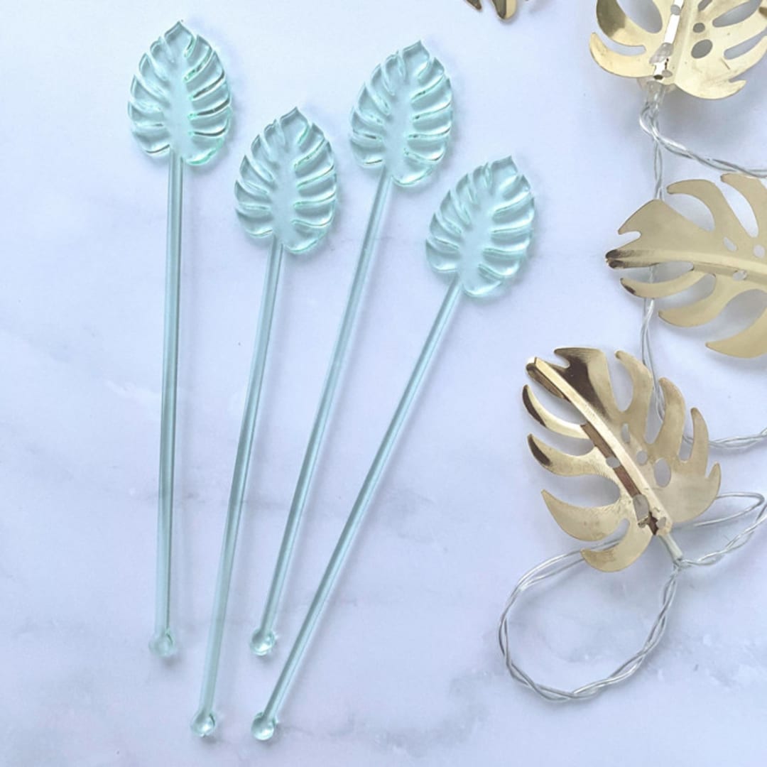 "Monstera Stir Sticks - Transparent Light Green (Set of 25)" - Stir Sticks in green by Atomic Kraftworks