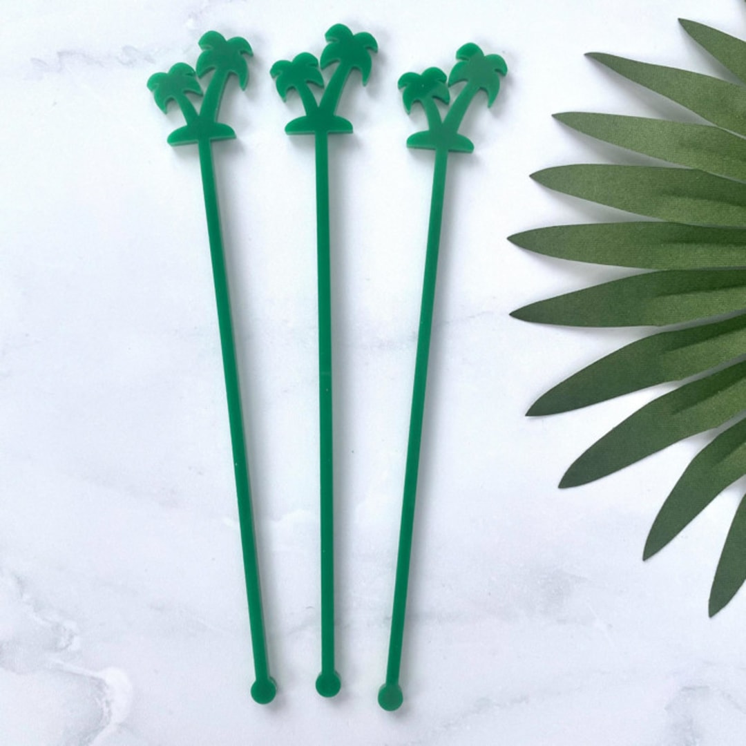 Palm Tree Stir Sticks - Green (Set of 25)