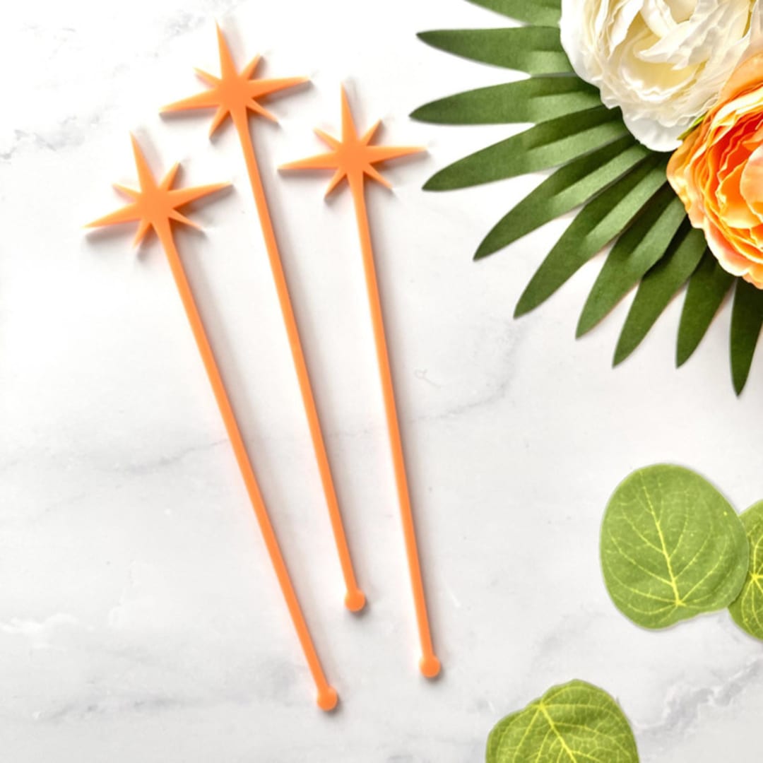 "North Star Stir Sticks - Coral (Set of 25)" - Stir Sticks in orange by Atomic Kraftworks