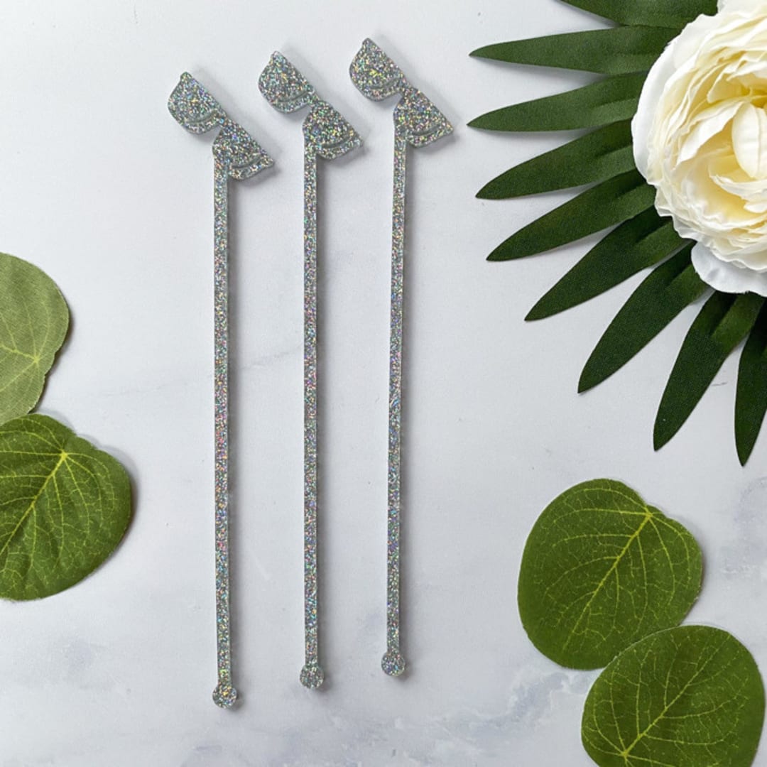 Sunglasses Stir Sticks - White Glitter (Set of 25)