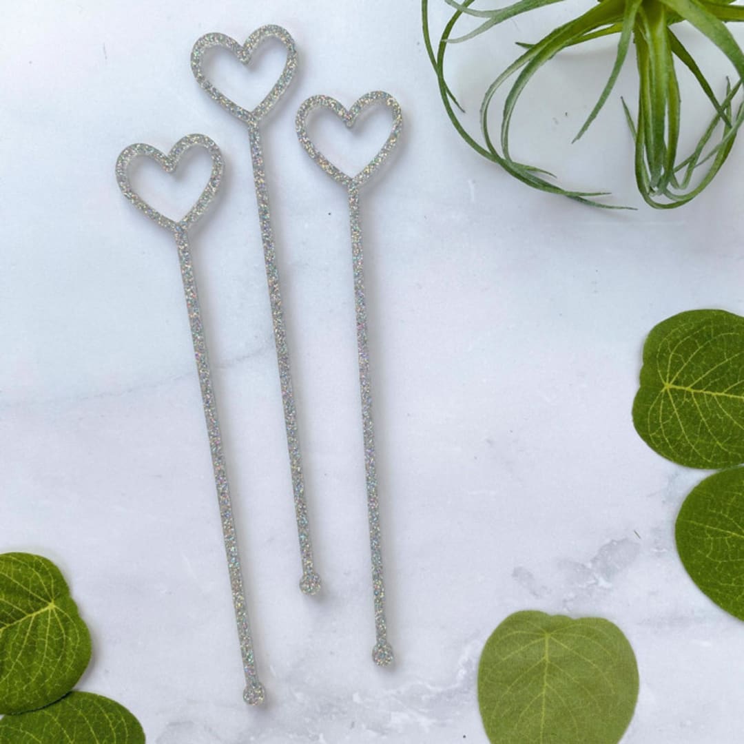 "Heart Stir Sticks - White Glitter (Set of 25)" - Stir Sticks in natural by Atomic Kraftworks