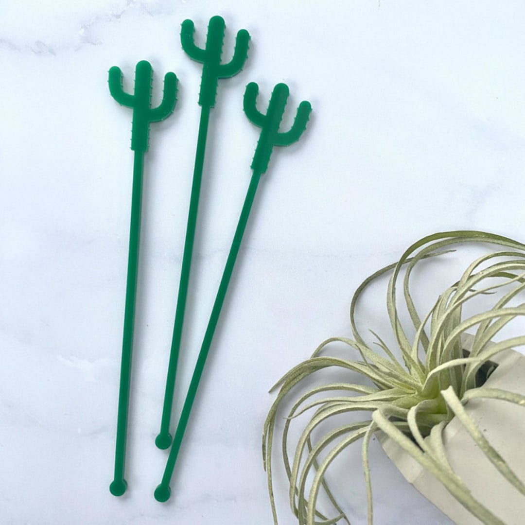 "Cactus Stir Sticks - Green (Set of 25)" - Stir Sticks in beige by Atomic Kraftworks