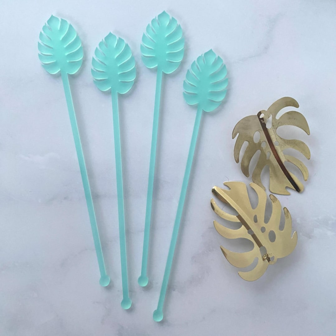 "Monstera Stir Sticks - Frosted Caribbean (Set of 25)" - Stir Sticks in beige by Atomic Kraftworks