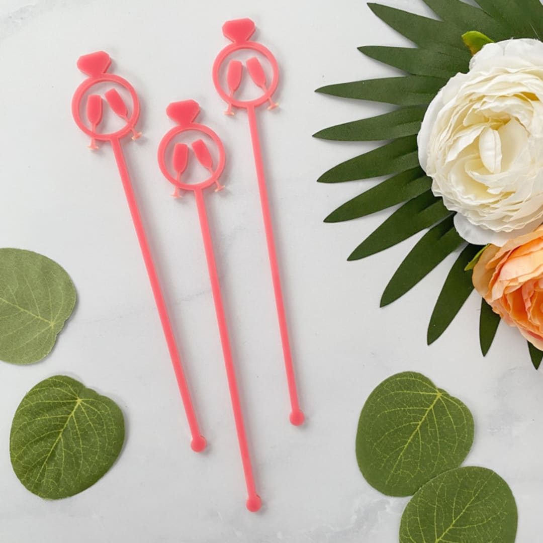 "Diamond Ring Stir Sticks - Pink (Set of 25)" - Stir Sticks in multicolor by Atomic Kraftworks