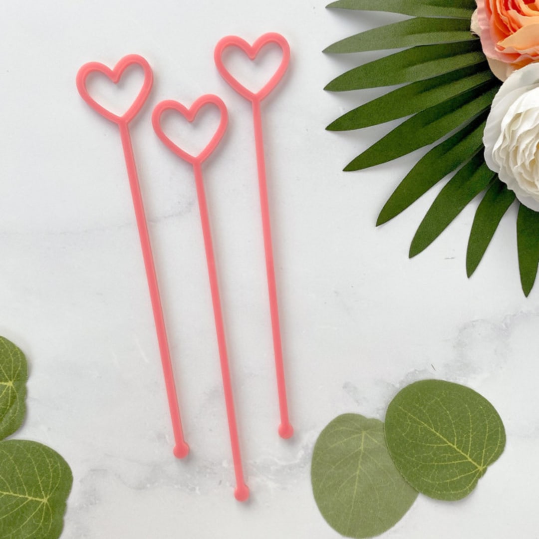 "Heart Stir Sticks - Pink (Set of 25)" - Stir Sticks in white by Atomic Kraftworks