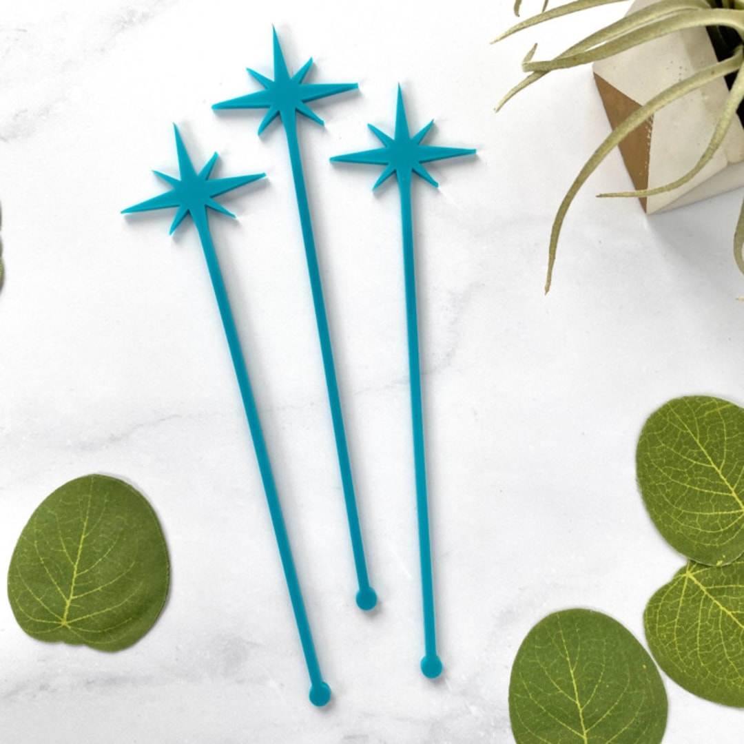 "North Star Stir Sticks - Teal (Set of 25)" - Stir Sticks in natural by Atomic Kraftworks