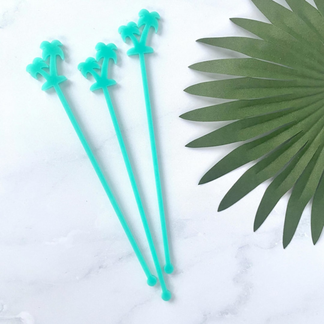 "Palm Tree Stir Sticks - Aqua (Set of 25)" - Stir Sticks in green by Atomic Kraftworks