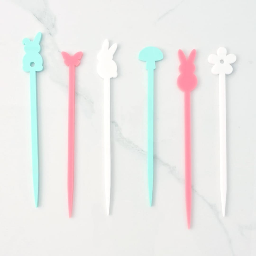 "Spring Bunnies Stir Sticks, Set of 6" - Stir Sticks in multicolor by Em and Me Studio