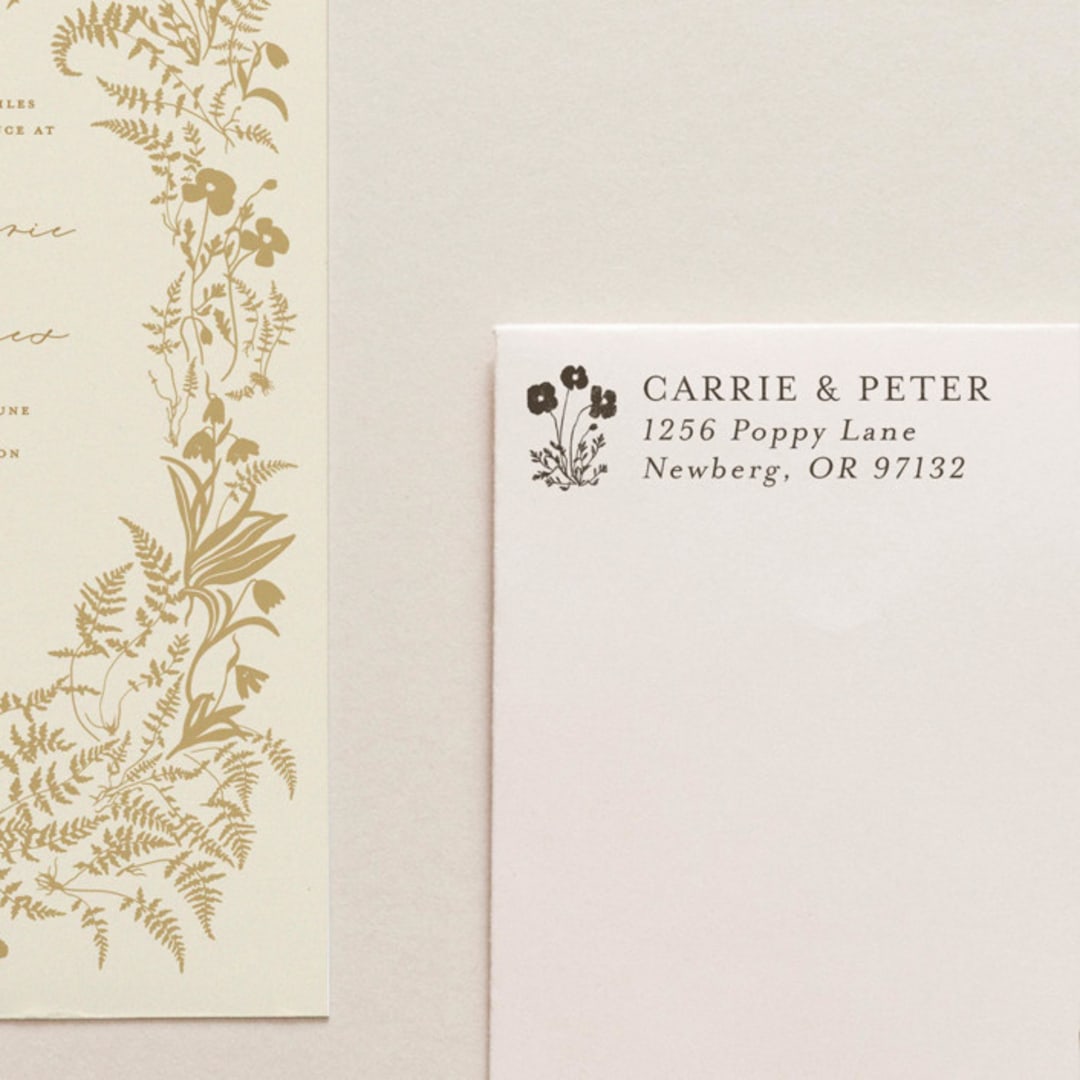 "SELF-INK 'Alpine Meadow' Address Stamp | Ground Espresso Ink Color" - Embossers in brown by Tara Grangroth