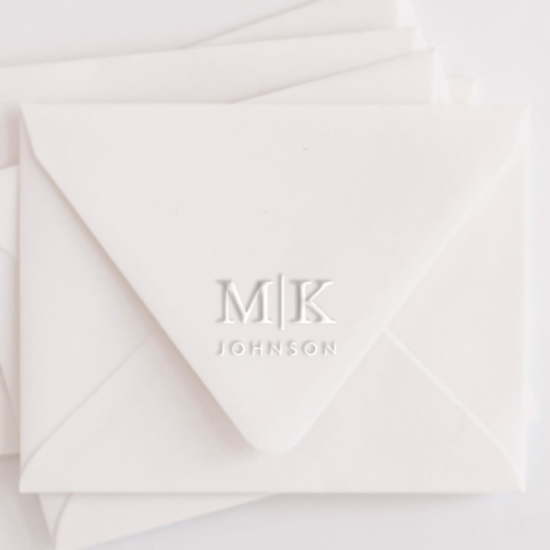 "Custom Double Initial and Last Name Monogram Embosser" - Embossers in white by Casey Harp