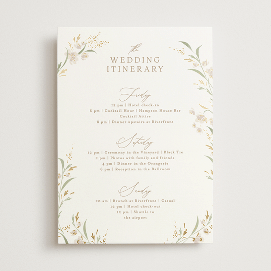 "Meadow" - Wedding Weekend Itinerary Cards in Spring Mist by Erin L. Wilson - Front