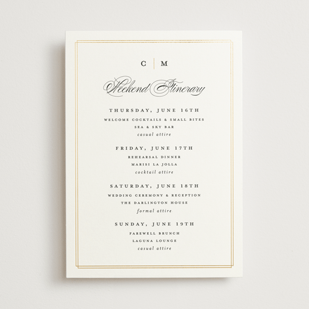 "Timeless" - Wedding Weekend Itinerary Cards in Linen by Erica Krystek - Front