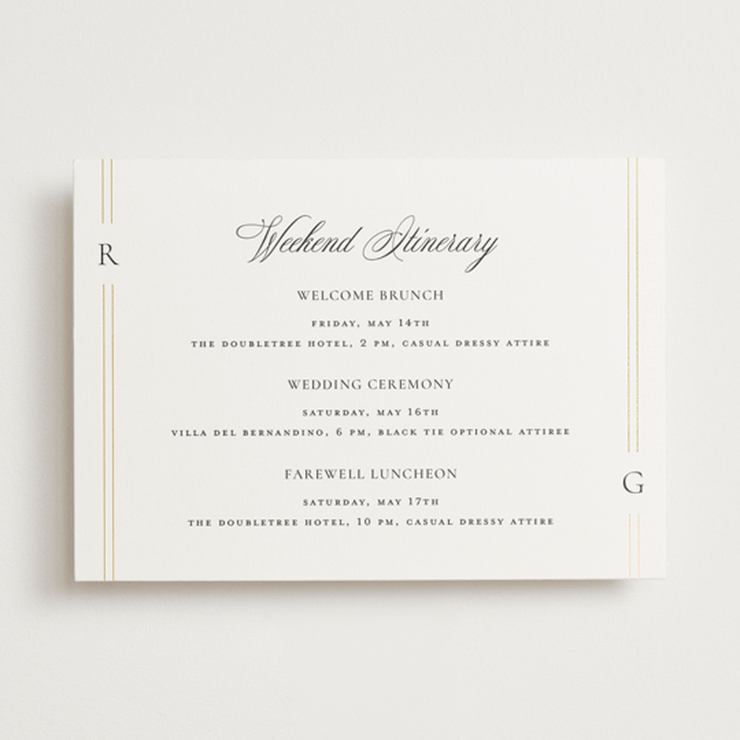 "Elencourt" - Wedding Weekend Itinerary Cards in Quartz by Jelena Vuletic - Front