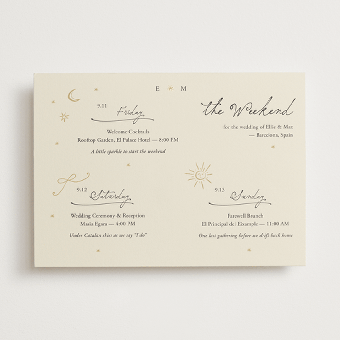 "Written in the Stars" - Wedding Weekend Itinerary Cards in Noir by Ani Somi - Front