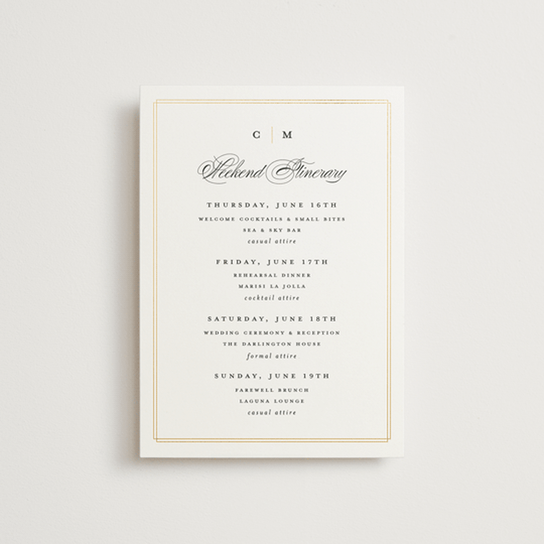 "Timeless" - Wedding Weekend Itinerary Cards in Linen by Erica Krystek - Front