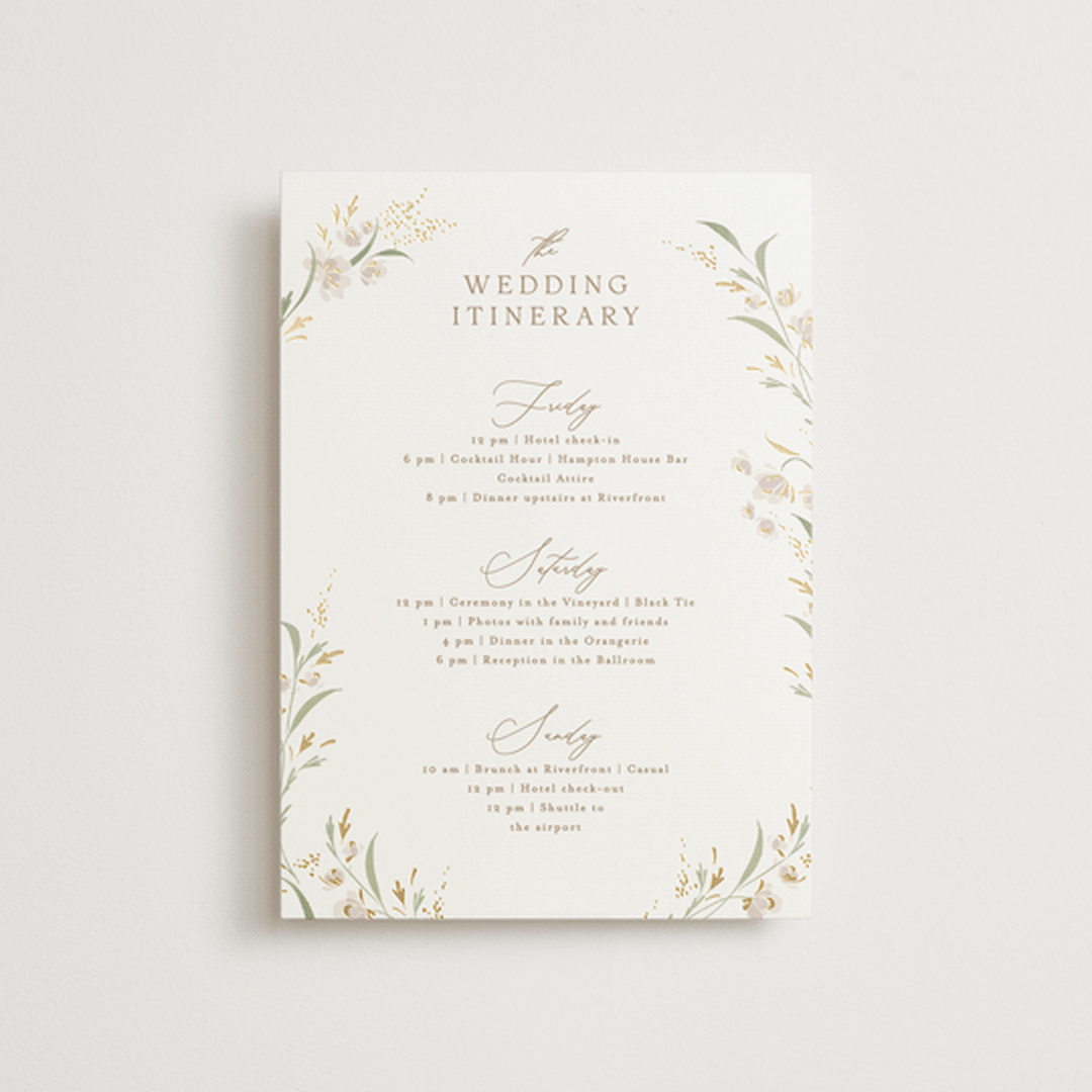 "Meadow" - Wedding Weekend Itinerary Cards in Spring Mist by Erin L. Wilson - Front