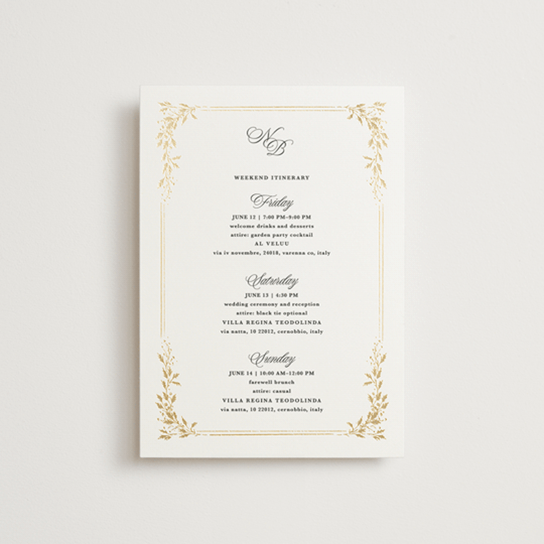 "Lake Como" - Wedding Weekend Itinerary Cards in Diamond by Kate Ahn - Front