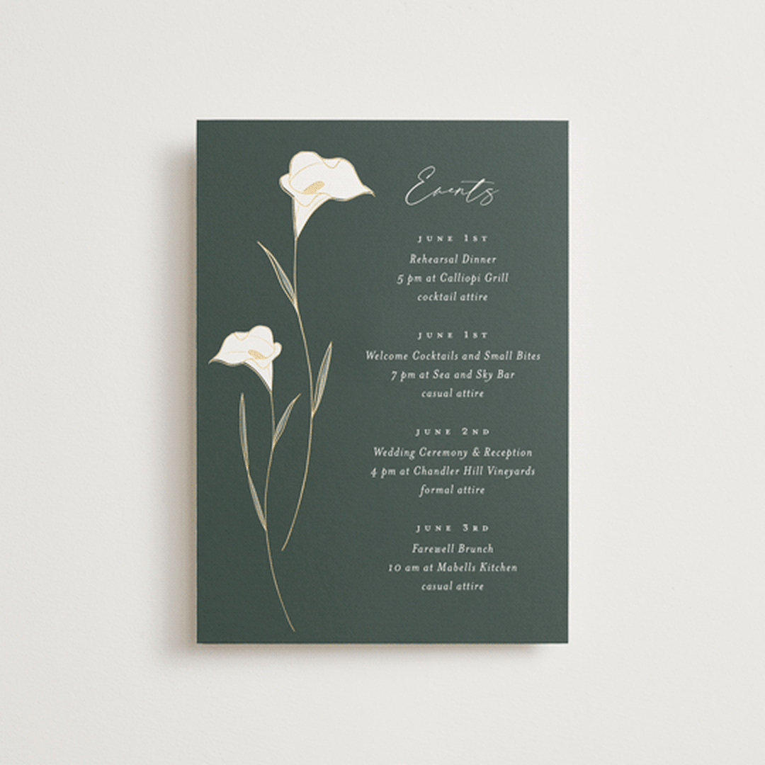 "Elegant Lillies" - Wedding Weekend Itinerary Cards in Forest by Stacey Meacham - Front