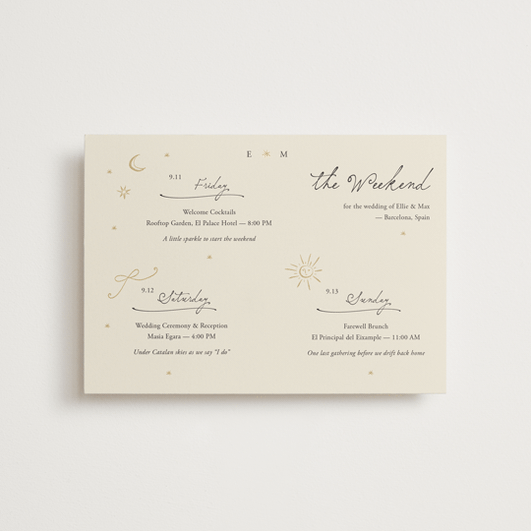 "Written in the Stars" - Wedding Weekend Itinerary Cards in Noir by Ani Somi - Front
