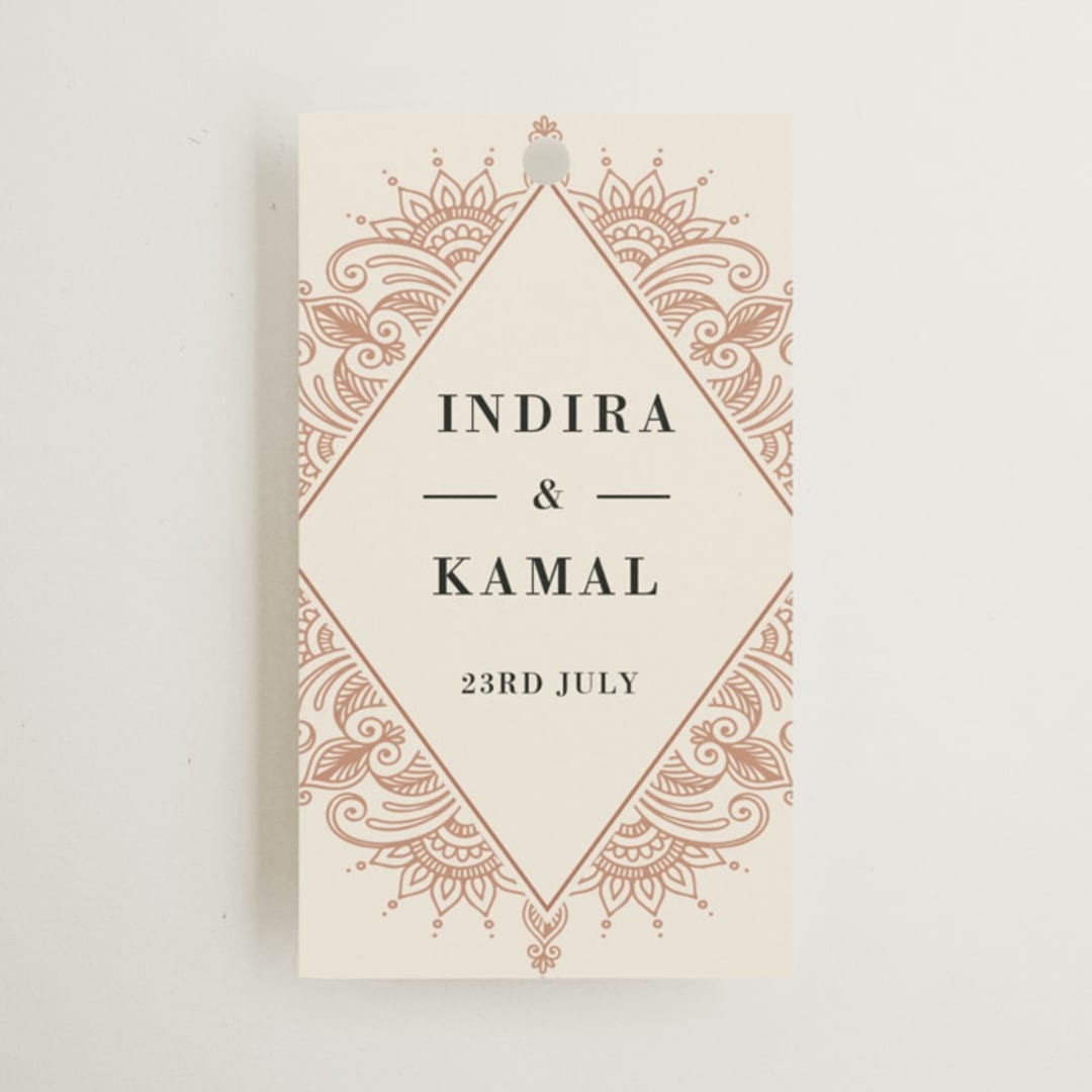 "Regal Mehndi" - Wedding Favor Tags in Champagne Rose by Oma N. Ramkhelawan - Front