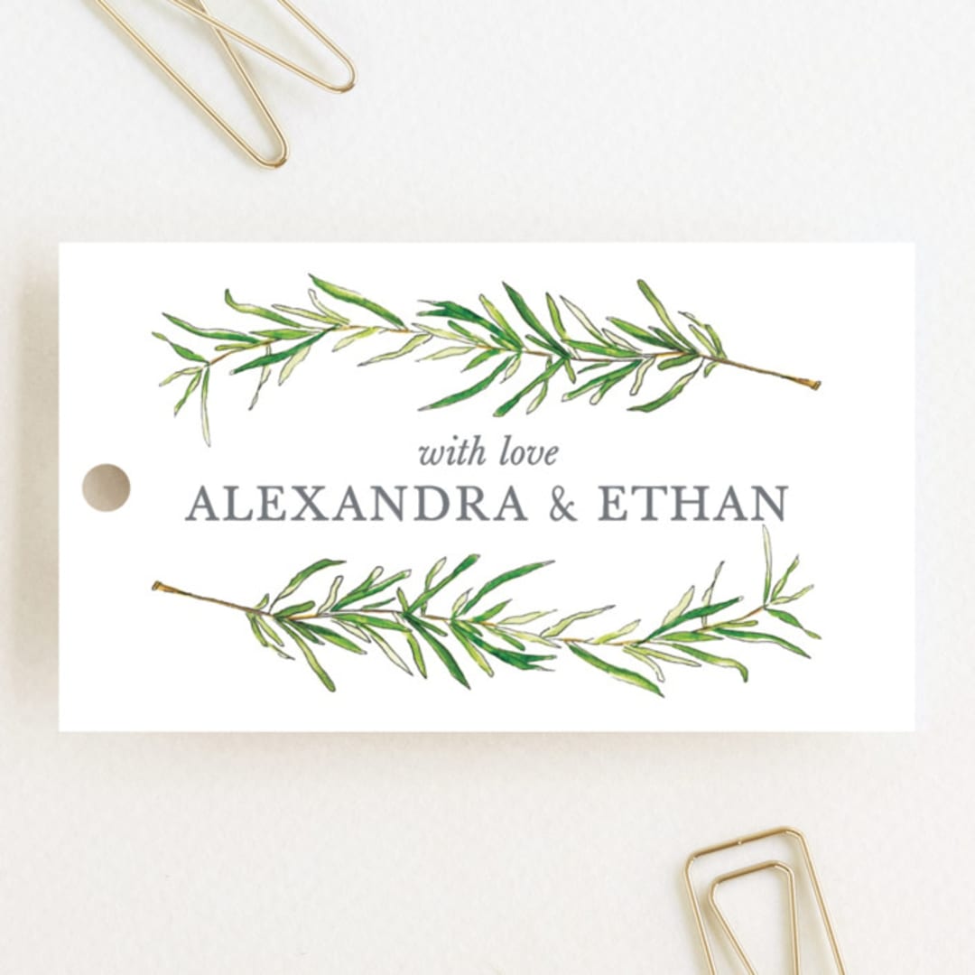 "Simple Sprigs" - Wedding Favor Tags in Golden by Erin Deegan - Front