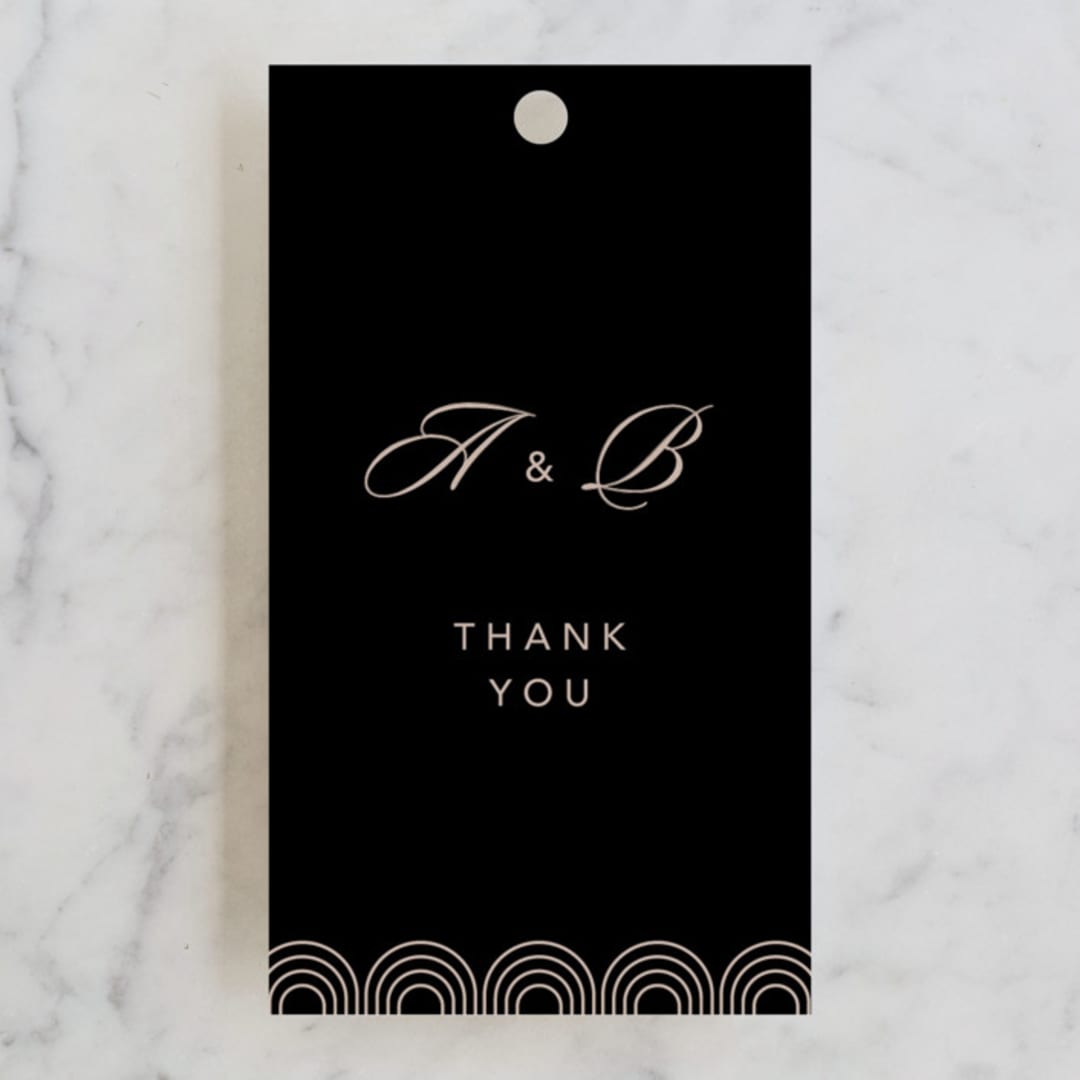 "Initials Circle Arch" - Wedding Favor Tags in Latte by FRANI - Front