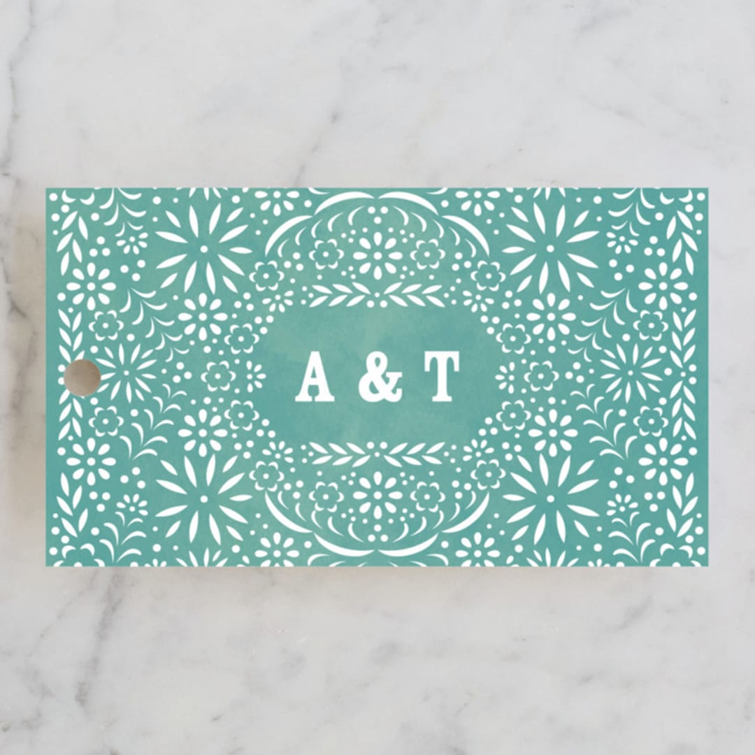 "Fiesta Folk Art" - Wedding Favor Tags in Lagoon by root beer float - Front