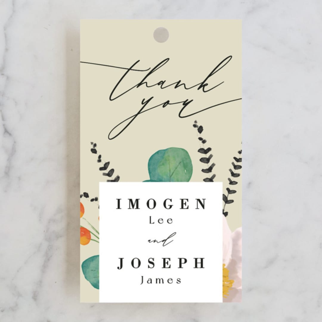 "Floral Splash" - Wedding Favor Tags in Wheat by Keen Peachy - Front