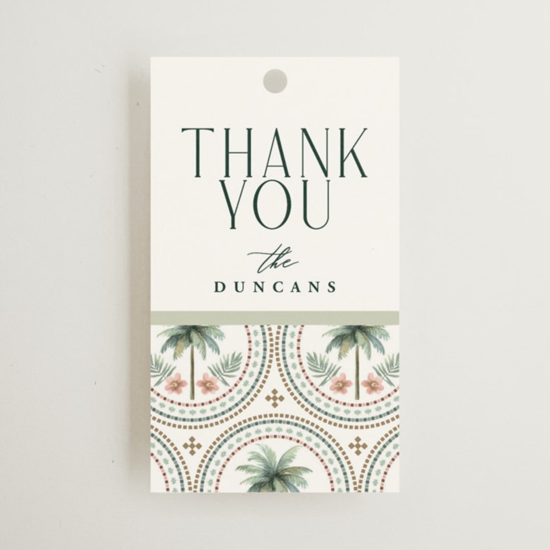 "Vintage Palms" - Wedding Favor Tags in Sand by Maria Alou - Front