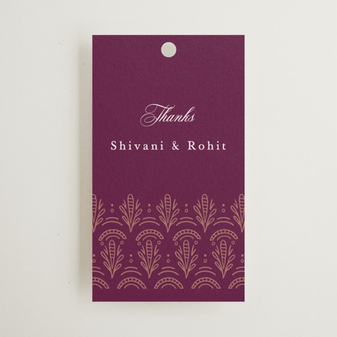 "Zardozi" - Wedding Favor Tags in Amethyst by Mansi Verma - Front