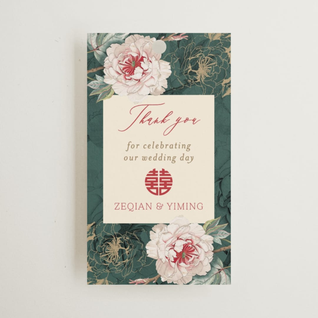 "Auspicious Peonies" - Wedding Favor Tags in Evergreen by fatfatin - Front