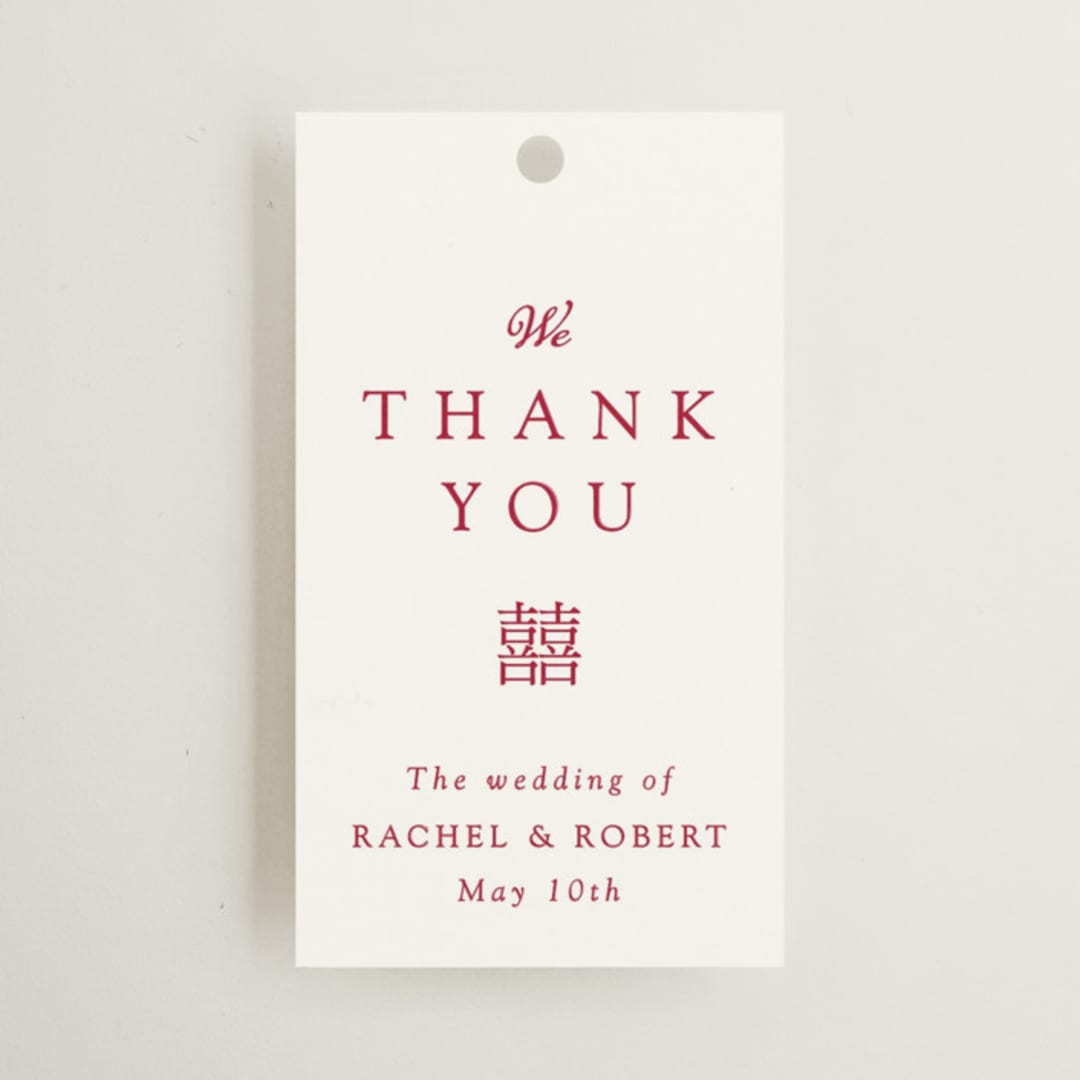 "Double Peony" - Wedding Favor Tags in Ruby by Janean Hinger - Front