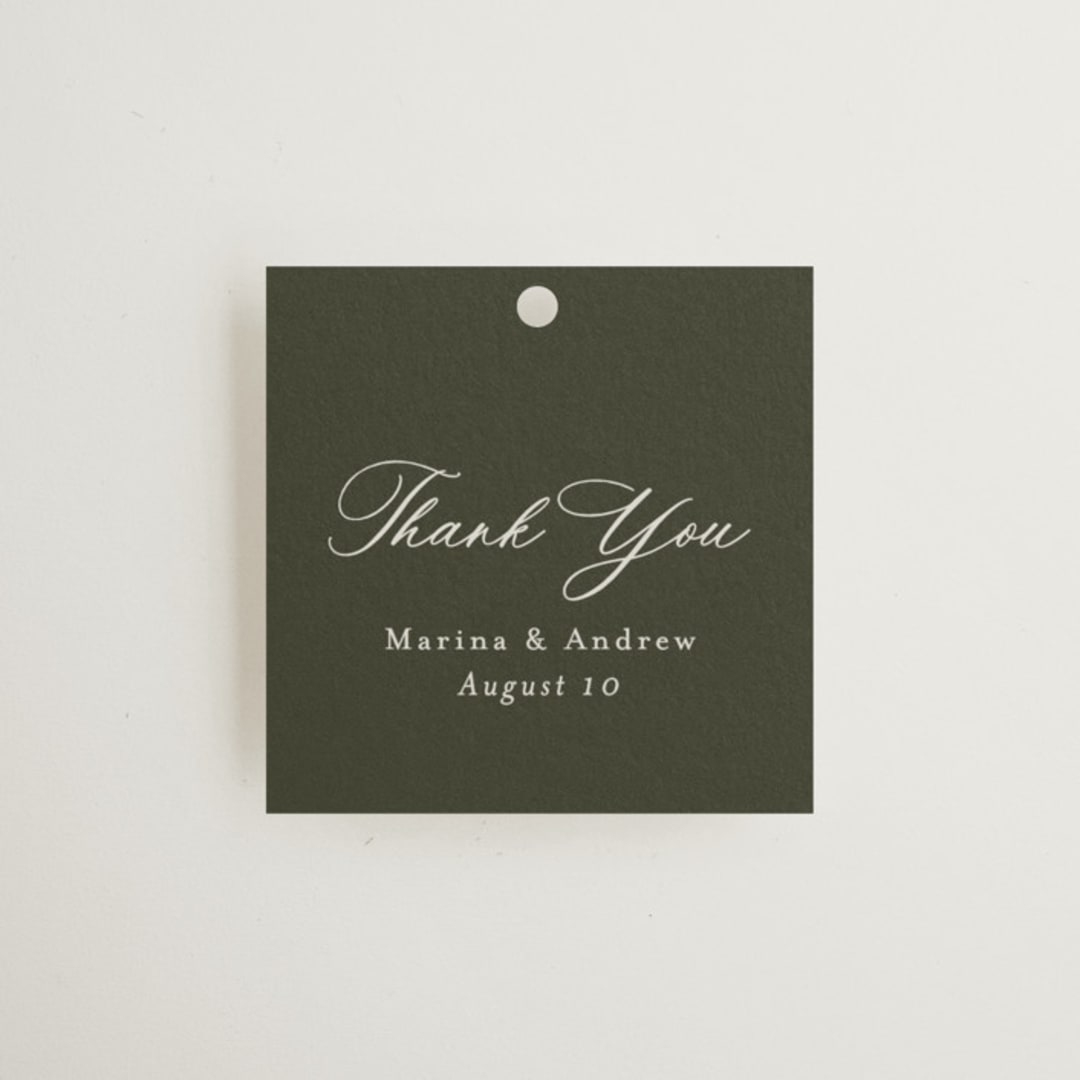 "refined" - Wedding Favor Tags in Deep Olive by Nicole Walsh - Front