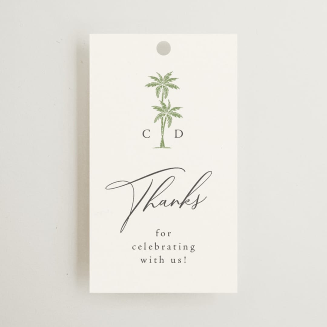 "Palm Monogram" - Wedding Favor Tags in Stone by Olivia Raufman - Front