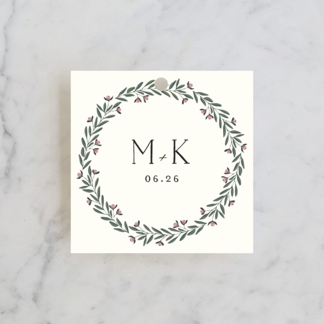 "Wreath of Laurels" - Wedding Favor Tags in Ivory by Chris Griffith - Front