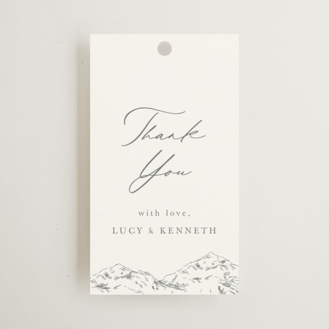 "Mountainview" - Wedding Favor Tags in Pewter by Sarah Brown - Front