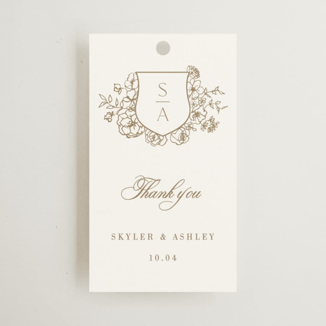 "floral crest" - Wedding Favor Tags in Champagne by Cass Loh - Front